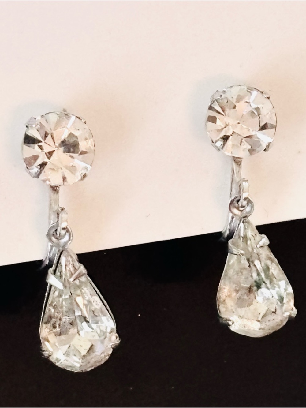 Coro Clear Crystal Drop Screw Back Earrings